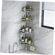  Corner Shower Caddy Tension Pole, Stainless Steel Shower Organizer, Silver