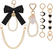 5Pcs Bag Extender Chain for Handbags, Purse Charm Set Pearl Bow Bag Chain Decora