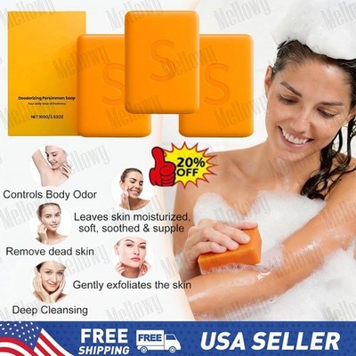 1~3PCS Swarva Persimmon Soap Bar Body Odor Control Deodorant Soap for Men&Women 