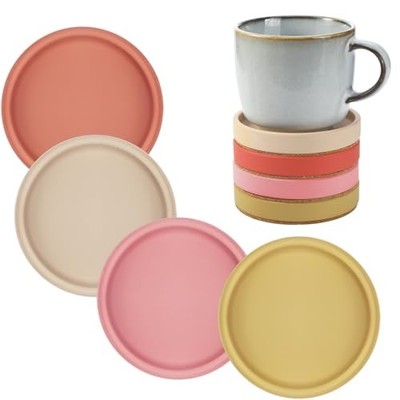  Ceramic Absorbent Coaster Set of 4 Stackable Round Drink Coasters with Cork 