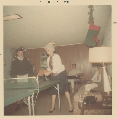 Family Christmas Ping Pong Basement Party Grandma VTG Photo 1968