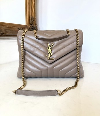 Saint Laurent Schultertasche Loulou Medium Grey Gold Hardware Authentic