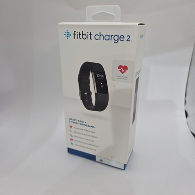 Fitbit Charge 2 Fitness Tracker Watch Black Band Charger Box -Working See Photos