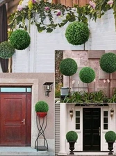 2 Halves  Artificial Faux Indoor Outdoor  Greenery Boxwood 14" Topical New