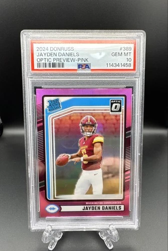 2024 Panini Donruss Rated Rookie Jayden Daniels Optic Preview Pink Prizm PSA 10