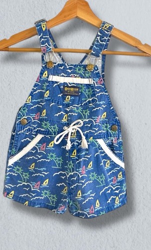 VINTAGE OSH KOSH B’ GOSH Vestback Blue Overall Shorts OCEAN THEME PRINTS Size 5 