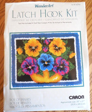 NEW/OPEN BOX Caron "Pot of Pansies" Latch Hook Kit sz 20X27 with Binding  Tool