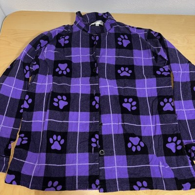 The Animal Rescue Site Men s Flannel Lounge Shirt purple Plaid Paws XL