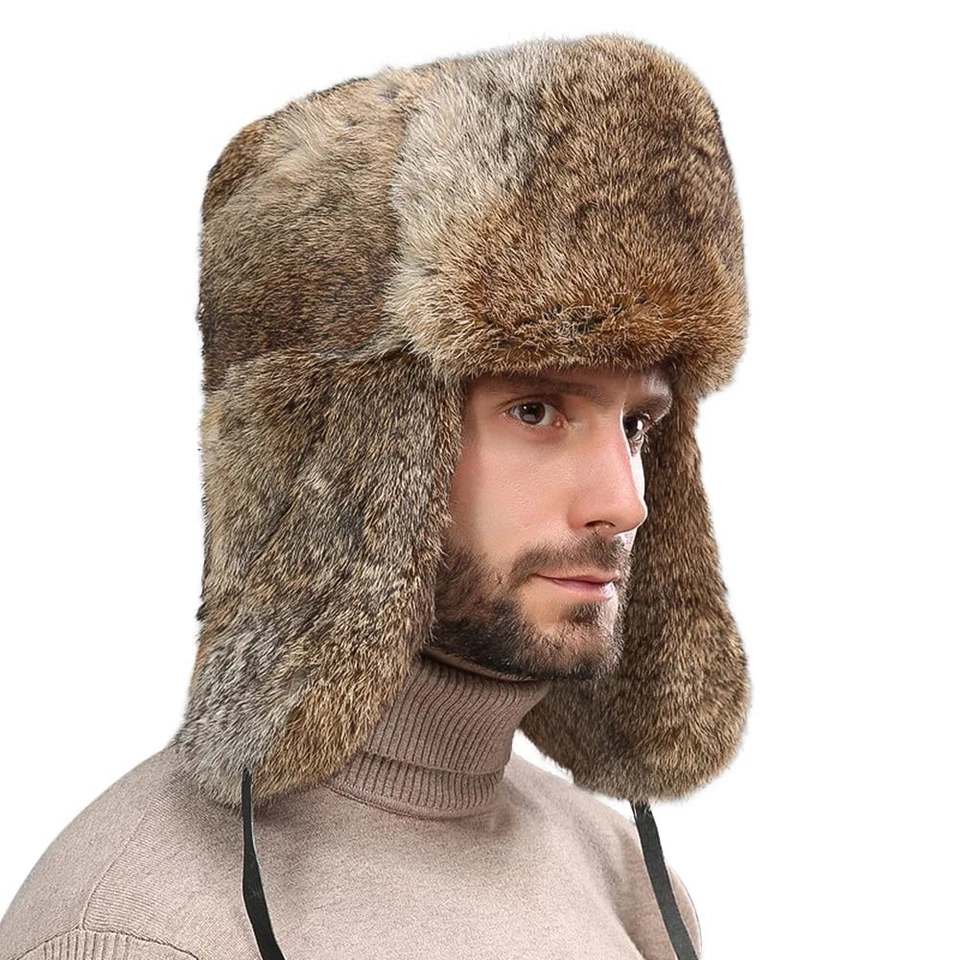 Homme Chapka Russe en Fausse Fourrure Chapeau Trappeur Hiver Chaud Bonnet Avi... - Photo 2/4