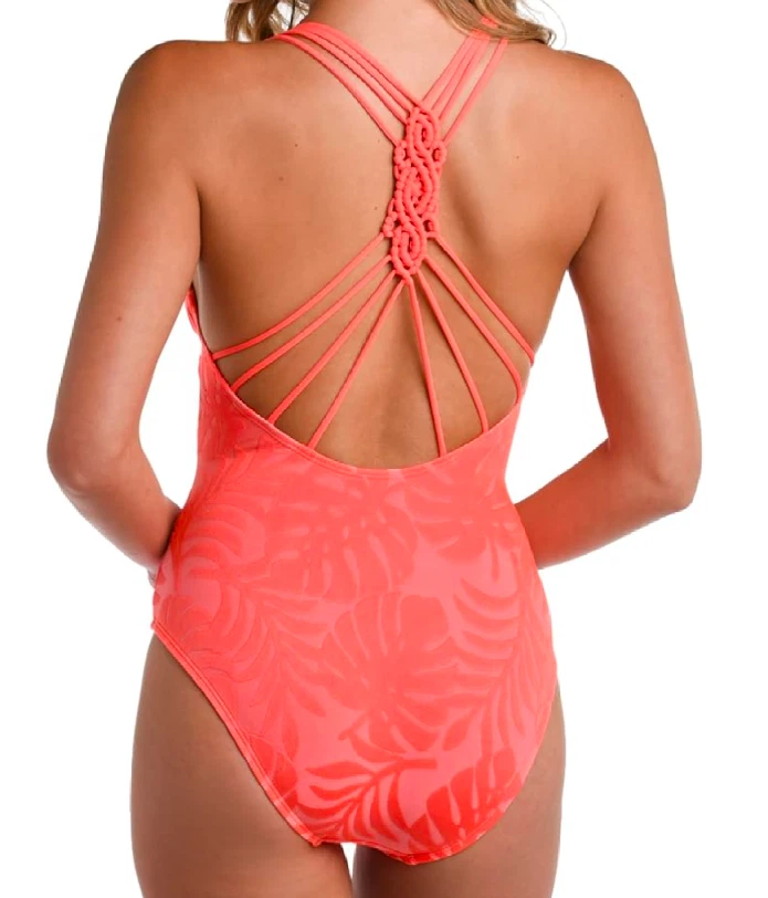 La Blanca Women's Multi Strap Cross Back One Piece Swimsuit Coral Orange Size 10 - Image 2 of 3