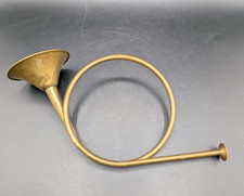Vintage Small Brass Hanging French Hunting Horn Wall Holiday Decor 13"