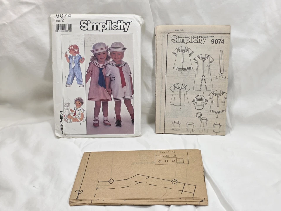 Simplicity Pattern #9074 UNCUT Vintage 1988 Toddler Overalls Dress Hat Sz 2  - Image 3 of 3