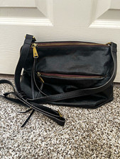 Hobo Women's Black Crossbody Bag Floral Lining Zip, Detachable Strap Pockets