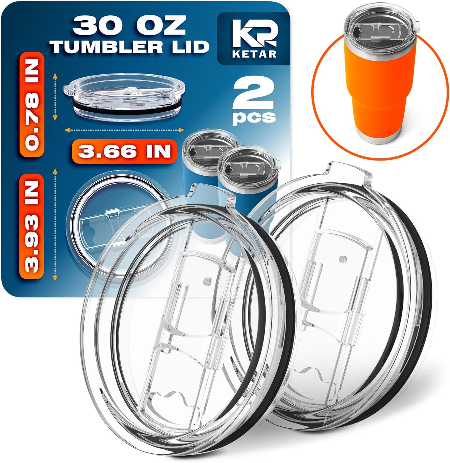 2 Pack Universal 30 Oz Tumbler Lids - Sliding Closure Spill-Proof & Splash Resis