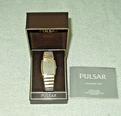 #ad PULSAR Quartz Analogue 1987 Wristwatch Men#x27;s Gold w Box amp; Papers Y130 5270 *NOS $25.00