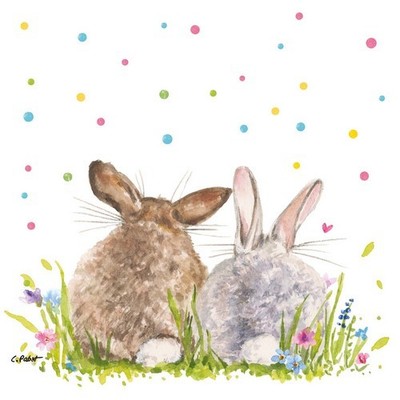 20 Servietten Easter Party Hasenpaar Gras Ostern Garten Punkte bunt Deko 33x33cm