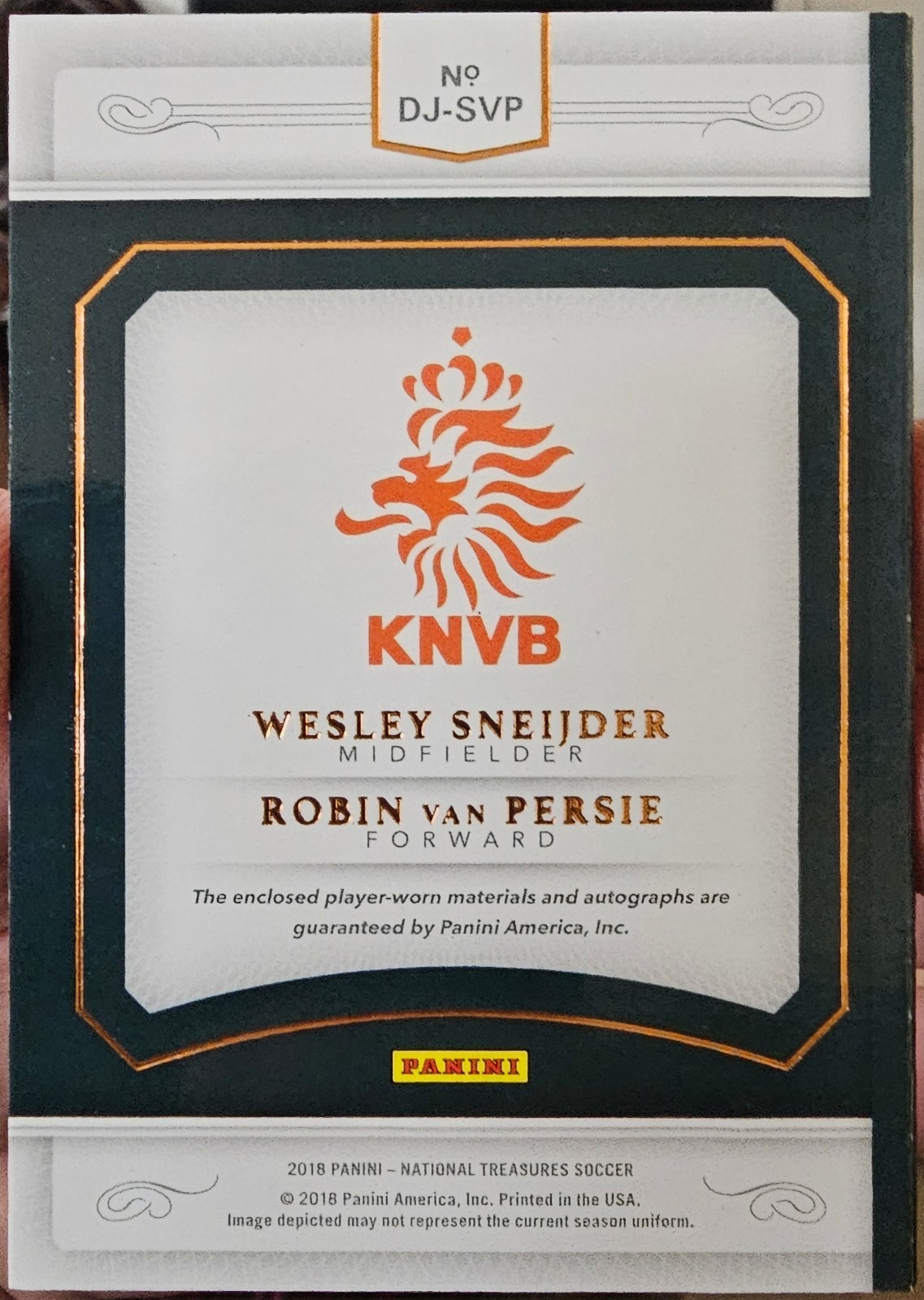 2018 National Treasures Robin van Persie, Wesley Sneijder Dual Jersey Auto /15 view 3