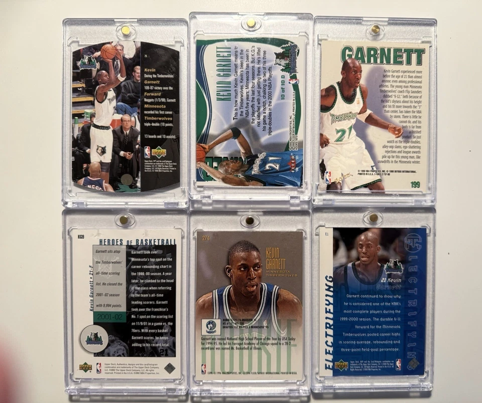 Iluminación de 6 tarjetas de baloncesto Kevin Garnett, cubierta superior, Fleer y Skybox Foto 2 de 2
