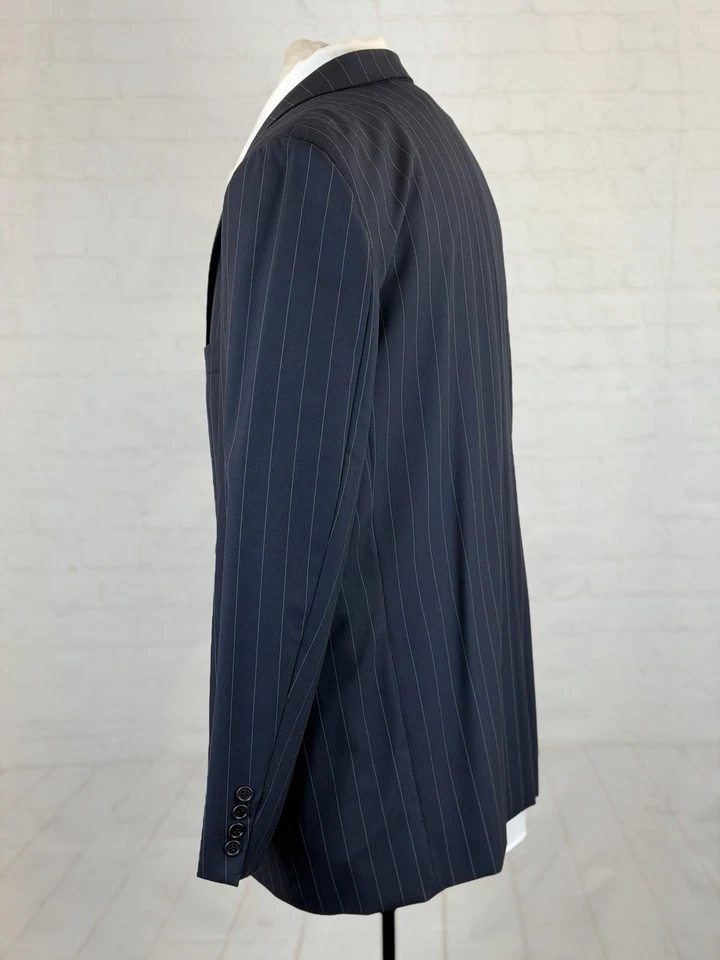 Traje De Colección Valentino Italia Hombres Azul Marino Rayas Lana Doble Pecho 43R 37X30 Foto 3 de 4