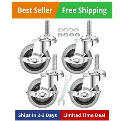 3 Inch American Size Threaded Stem Swivel Caster Wheels Heavy Duty Non Markin...
