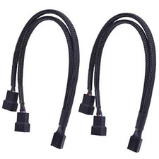 2 Pack PWM Fan Splitter Cable 4 Pin Sleeved Braided Y Splitter Computer PC Fan
