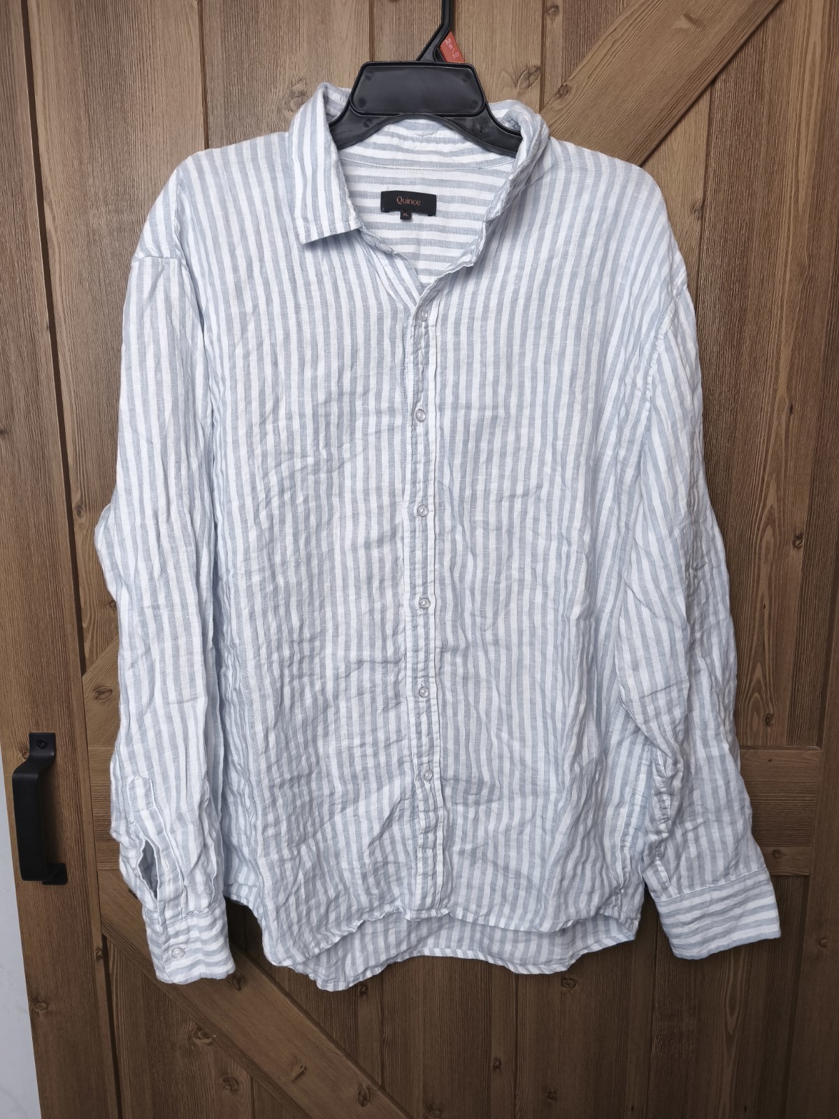 Quince 100% Linen Button Up Shirt Women's XL Blue White Striped Long Sleeve