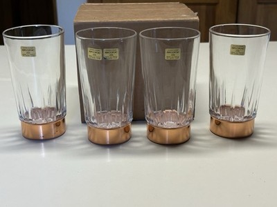 4 Copper-craft Guild Copper Bottom Drinking Glasses Vintage, 5.5 Inches Tall