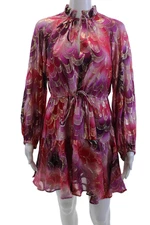 Delfi Women Blouson Mini Dress High Neck Long Sleeve Pink Drawstring Size XS