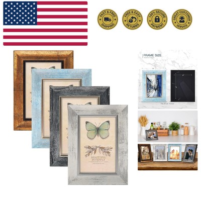 4x6 Picture Frames Set of 4 Rustic Retro Photo Frame with HD Plastic Cover fo...