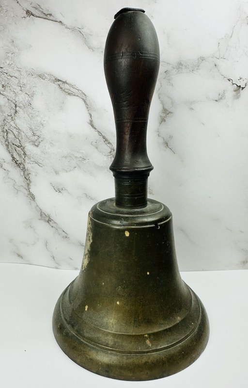 Antique Brass Handheld Teacher School Bell with Wood Handle