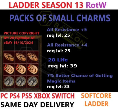 SC 5all res 7mf 20life small charms ✅PC PS4 PS5 XBOX SWITCH✅Diablo 2 Resurrected
