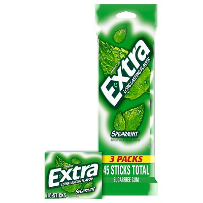 EXTRA Spearmint Sugar Free Chewing Gum, Bulk Pack   3 Packs (45 Pieces Total), L