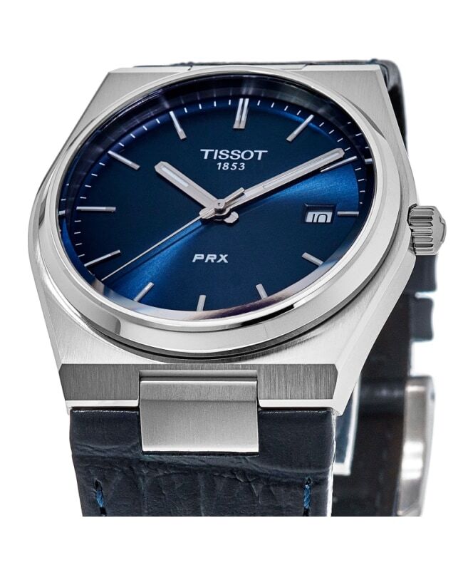 New Tissot PRX Quartz Blue Dial Leather Strap Men's Watch