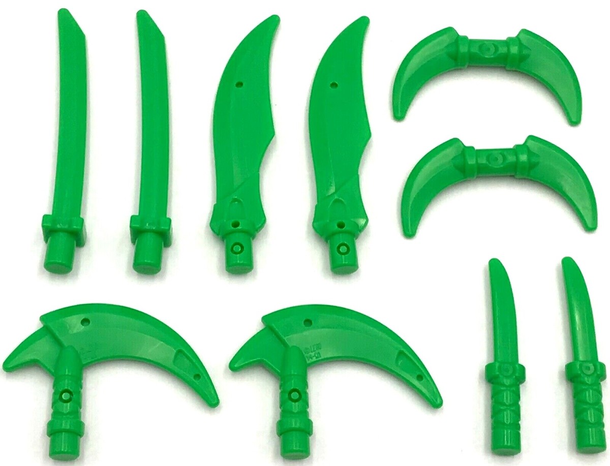 Lego 10 New Bright Green Minifigure Weapon Pack Hooks Knives and