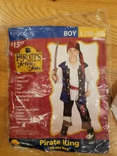 Kids Boys Pirate Costume L 10/12 Shirt Vest Pants Sash Boot tops Seven Seas