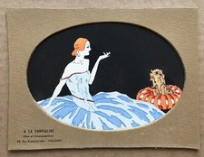 Gravure Art Déco Portrait Femme Mode Chien Magasin A la Chrysalide Toulouse 