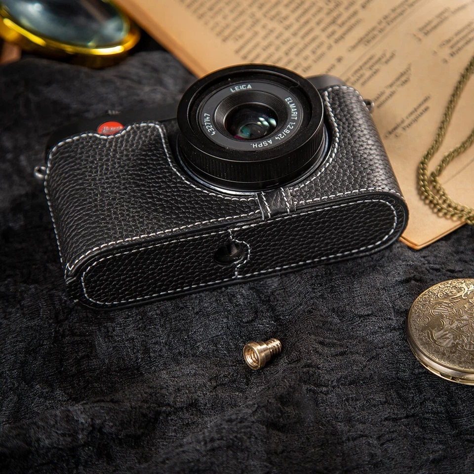 Para Leica X-E Typ 102 X2 X1 Negro Cuero Real Media Cámara Estuche Bolsa Cubierta Foto 4 de 4