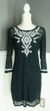 Express Women's Aztec Embroidered Lace Sheath Dress Black White Size Small Lined