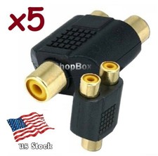5-Pack Lot RCA Splitter 1 Female to 2 Female AV Audio Video Y Adapter Converters