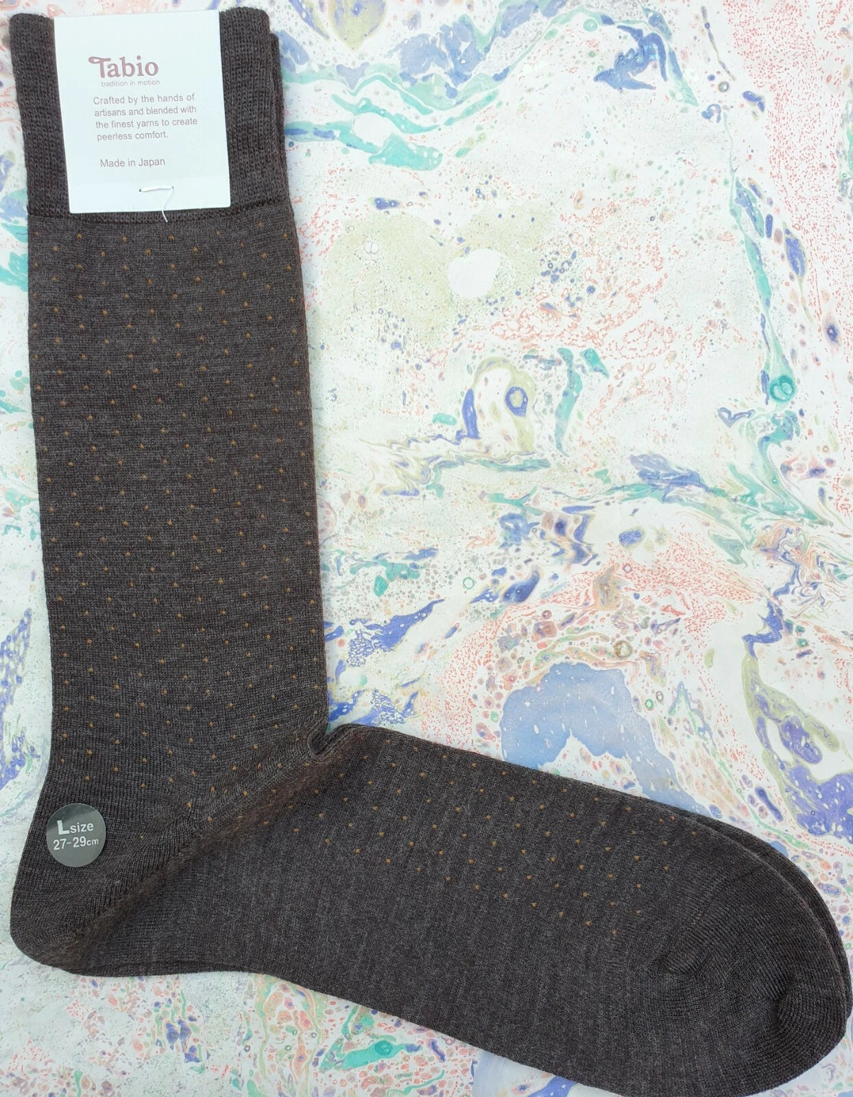 Tabio Japan Mens Socks Merino Wool Pindot Med Brown & Orange UK 9-10 EUR 43-44.5