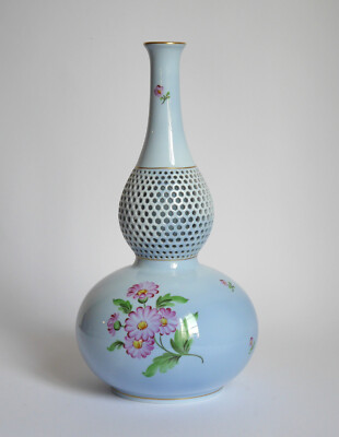 Herend Porzellan Vase 6713 Doppelkürbis Durchbruchvase handbemalt Ungarn 1. Wahl