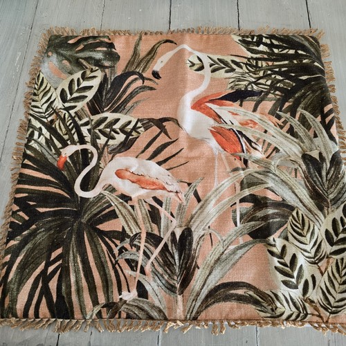 Adairs Retro Flamingo Natural Cushion Cover 50 X 50 Cm Cotton, Jute Fringe Trim - Picture 8 of 8
