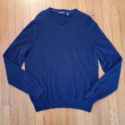Saks Fifth Avenue Cashmere V Neck Sweater XL Navy Blue Soft