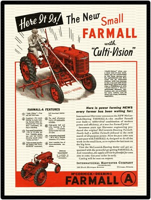 Farmall Model A Culti-Vision Tractor Ad 9'' x 12'' Metal Sign