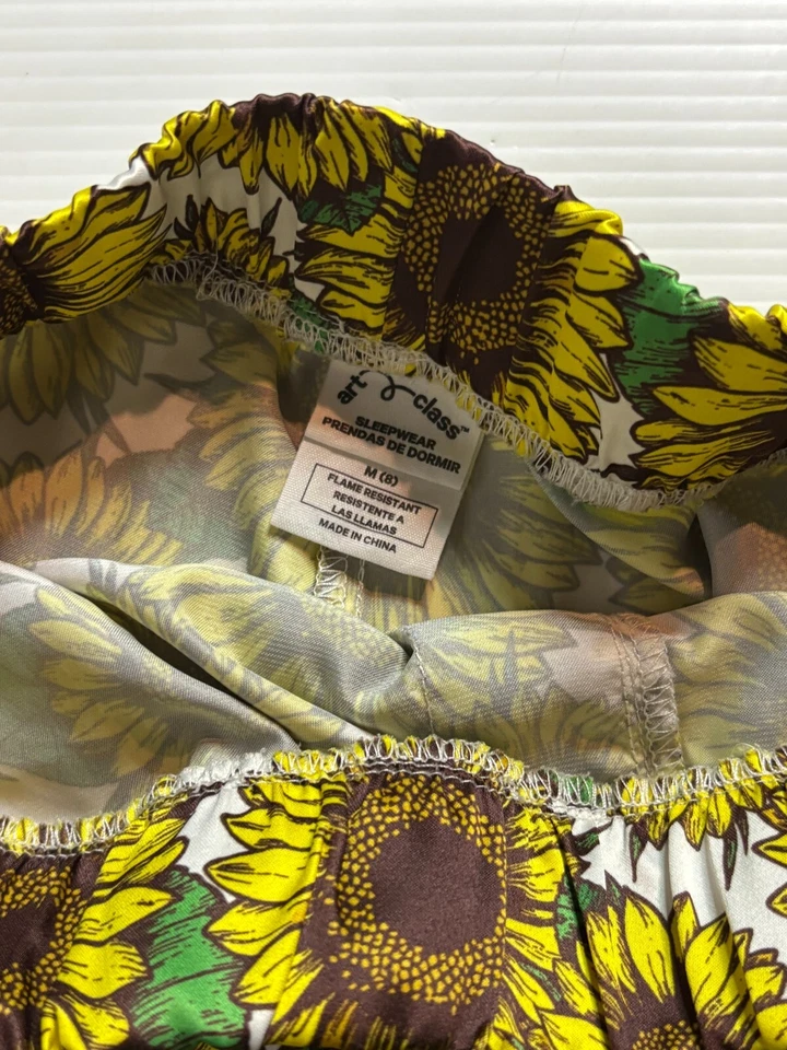 Art Class by Target Sunflower Satin Pajama Set Shorts Sleepshirt Girls Medium 8 - Image 4 of 4