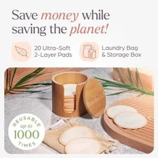 Reusable Cotton Rounds for Face - (20 Pack) Soft Reusable Makeup Remover Pads wi