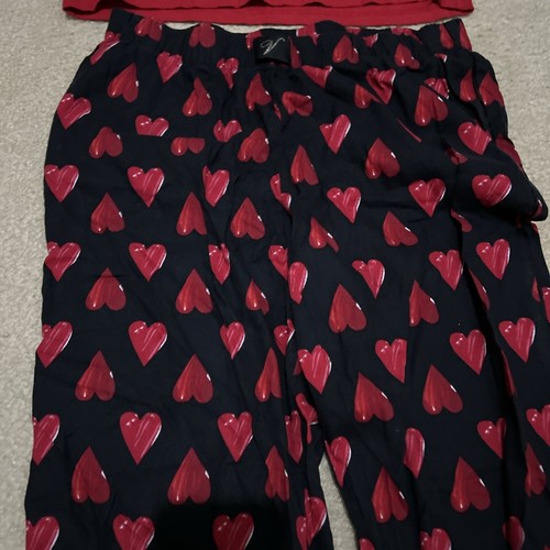 Victoria Secret 2 Piece Pajama Set Small Black Red Heart Print Valentines Set - Picture 22 of 24