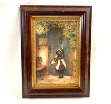 Vintage Framed Unique Art, Print on Board "The Visitor" 14  x 10  Outer Size