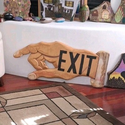 Rare Unique Wood Exit EXIT Finger Pointer SIGN Hand Wall Hanging Cool Estate 31''