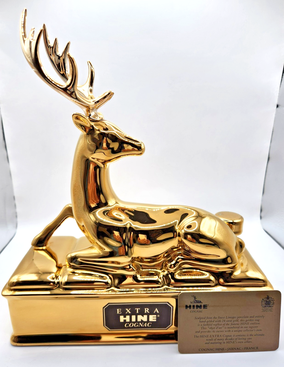 HINE Extra Cognac Gold Stag Deer Ceramic Decanter | Vintage